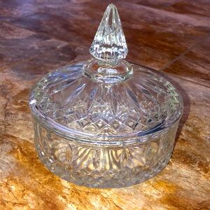 Vintage Indiana Clear Glass Princess Cut Diamond Point Lid Candy Dish Bowl